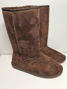 Comfort Ease Women's 12" Faux Suede Brown Winter Boots, Sz 9
